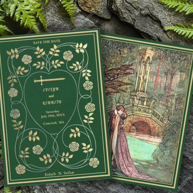 Medieval Blommigt Hearts och Sword Bröllop Spara Datumet (Skapare uppladdad)