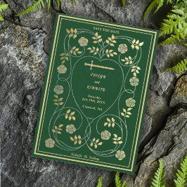 Medieval Blommigt Hearts och Sword Bröllop Spara Datumet