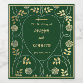 Medieval Blommigt Hearts och Sword Bröllop Vinflaska Etikett