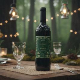 Medieval Blommigt Hearts och Sword Bröllop Vinflaska Etikett