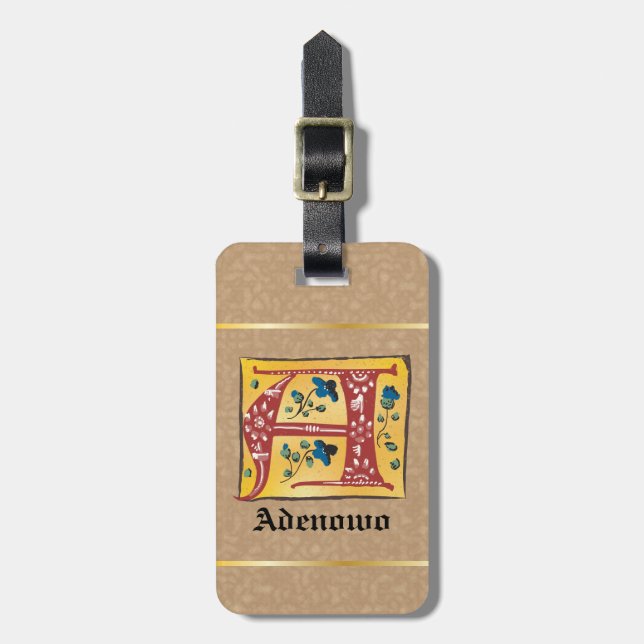 Medieval Blommigt Upplyst Brev A Monogram Bagagebricka (Vertikal Framsida)