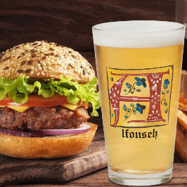 Medieval Blommigt Upplyst Brev A Monogram Glaskopp