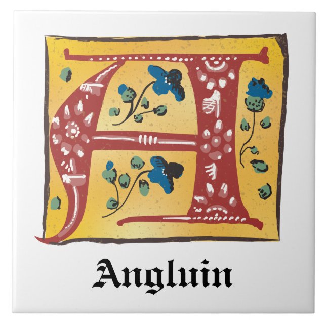 Medieval Blommigt Upplyst Brev A Monogram Kakelplatta (Framsidan)