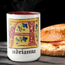 Medieval Blommigt Upplyst Brev A Monogram Mugg