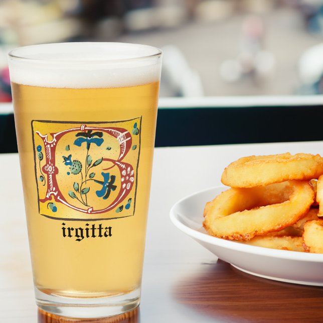 Medieval Blommigt Upplyst Brev B Monogram Glaskopp (Skapare uppladdad)