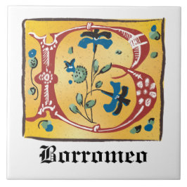 Medieval Blommigt Upplyst Brev B Monogram Kakelplatta
