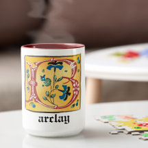 Medieval Blommigt Upplyst Brev B Monogram Mugg