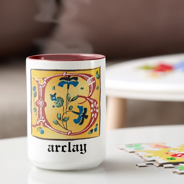 Medieval Blommigt Upplyst Brev B Monogram Mugg (Skapare uppladdad)