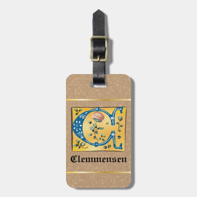 Medieval Blommigt Upplyst Brev C Monogram Bagagebricka (Vertikal Framsida)