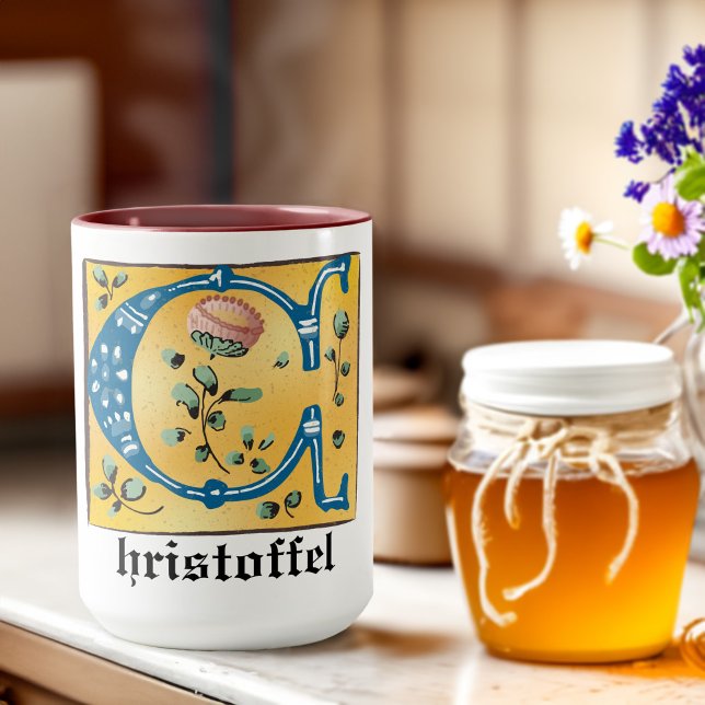Medieval Blommigt Upplyst Brev C Monogram Mugg (Skapare uppladdad)
