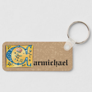 Medieval Blommigt Upplyst Brev C Monogram Nyckelring