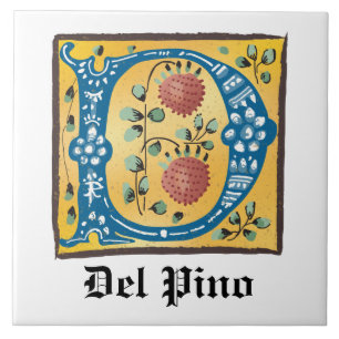Medieval Blommigt Upplyst Brev D Monogram Kakelplatta