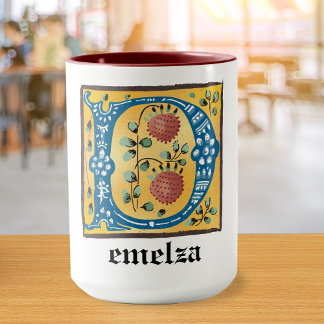 Medieval Blommigt Upplyst Brev D Monogram Mugg
