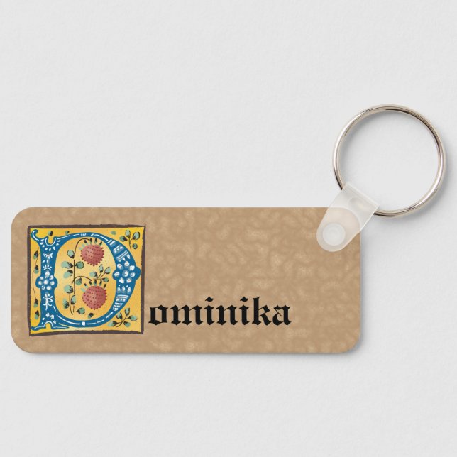 Medieval Blommigt Upplyst Brev D Monogram Nyckelring (Framsida)