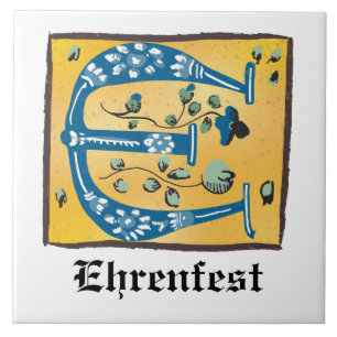 Medieval Blommigt Upplyst Brev E Monogram Kakelplatta