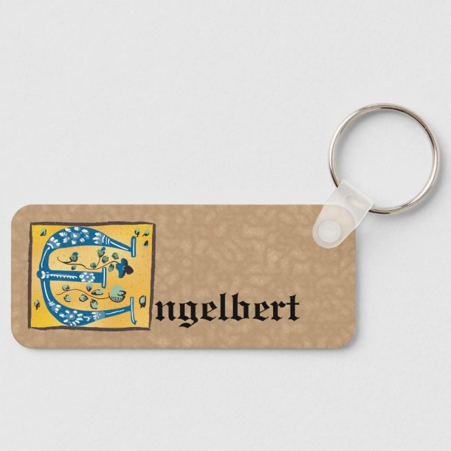 Medieval Blommigt Upplyst Brev E Monogram Nyckelring (Framsida)