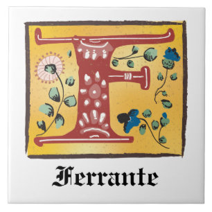Medieval Blommigt Upplyst Brev F Monogram Kakelplatta