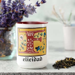 Medieval Blommigt Upplyst Brev F Monogram Mugg