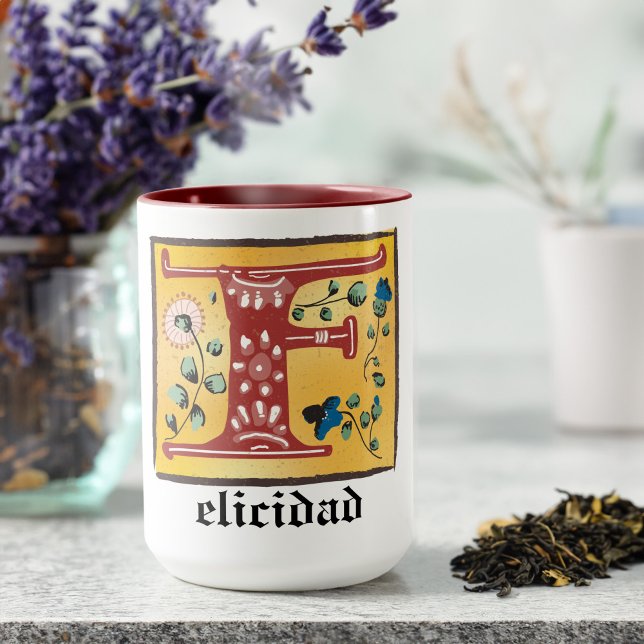 Medieval Blommigt Upplyst Brev F Monogram Mugg (Skapare uppladdad)