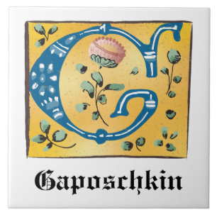 Medieval Blommigt Upplyst Brev G Monogram Kakelplatta
