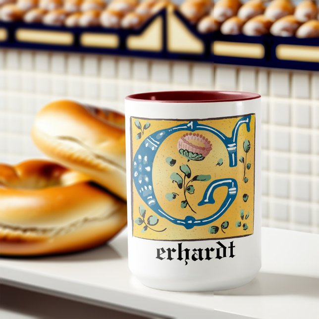 Medieval Blommigt Upplyst Brev G Monogram Mugg (Skapare uppladdad)