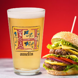 Medieval Blommigt Upplyst Brev H Monogram Glaskopp