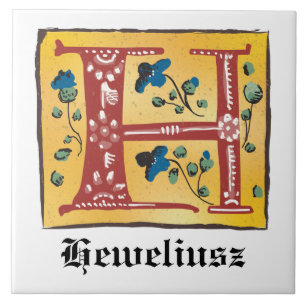 Medieval Blommigt Upplyst Brev H Monogram Kakelplatta
