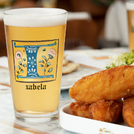 Medieval Blommigt Upplyst Brev I Monogram Glaskopp