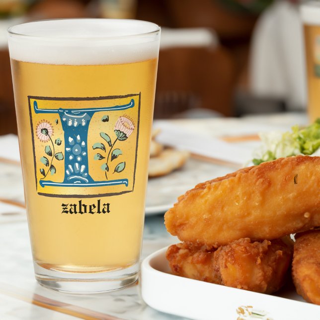 Medieval Blommigt Upplyst Brev I Monogram Glaskopp (Skapare uppladdad)