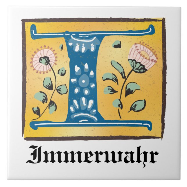 Medieval Blommigt Upplyst Brev I Monogram Kakelplatta (Framsidan)
