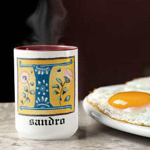 Medieval Blommigt Upplyst Brev I Monogram Mugg