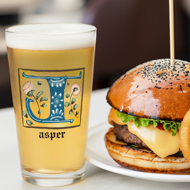 Medieval Blommigt Upplyst Brev J Monogram Glaskopp (Skapare uppladdad)