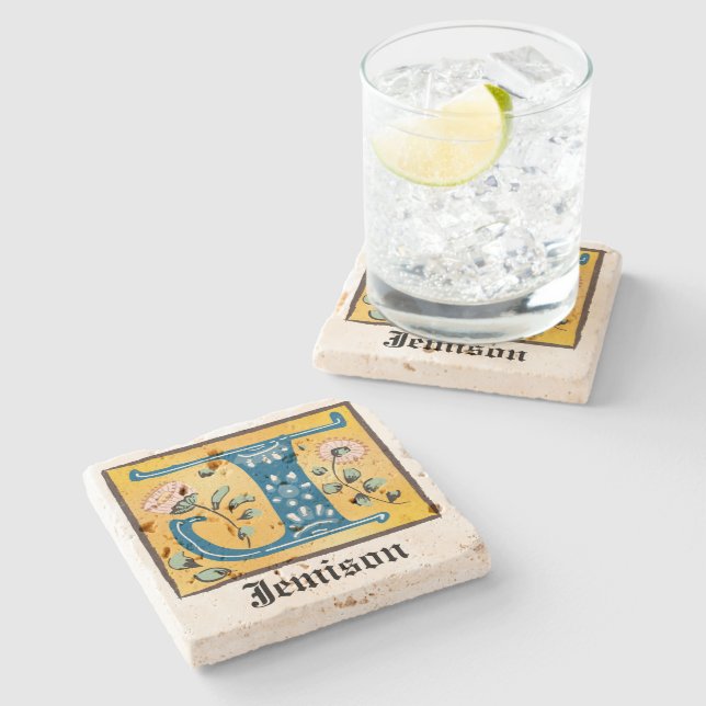 Medieval Blommigt Upplyst Brev J Monogram Stenunderlägg (Sidan)