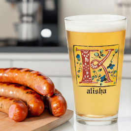 Medieval Blommigt Upplyst Brev K Monogram Glaskopp