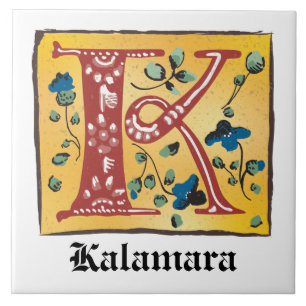 Medieval Blommigt Upplyst Brev K Monogram Kakelplatta