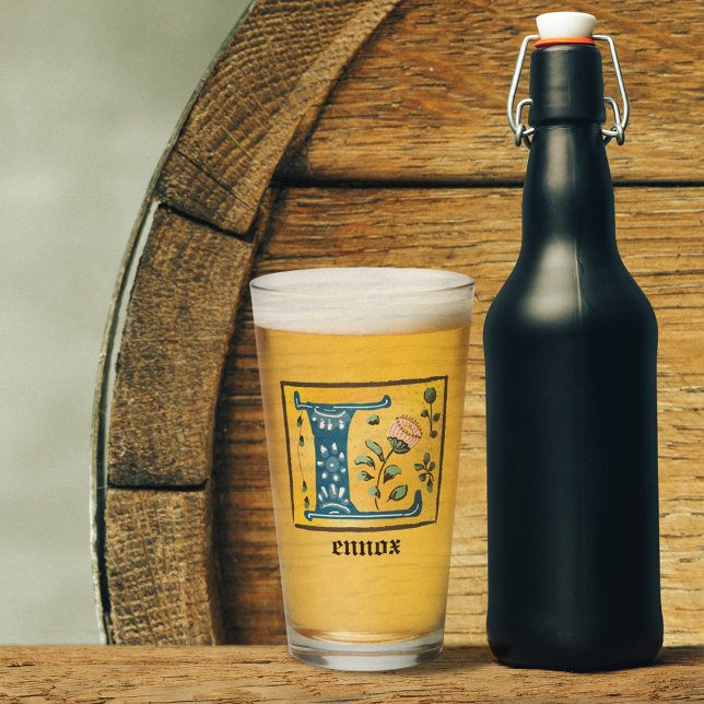 Medieval Blommigt Upplyst Brev L Monogram Glaskopp (Skapare uppladdad)