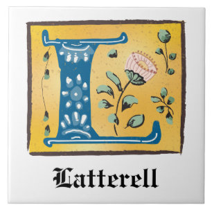 Medieval Blommigt Upplyst Brev L Monogram Kakelplatta