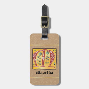 Medieval Blommigt Upplyst Brev M Monogram Bagagebricka
