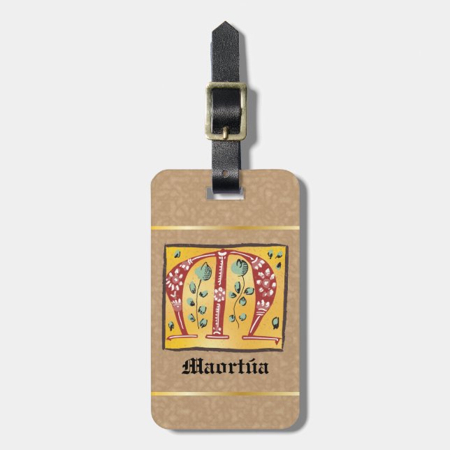 Medieval Blommigt Upplyst Brev M Monogram Bagagebricka (Vertikal Framsida)