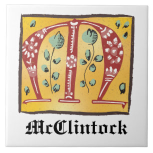 Medieval Blommigt Upplyst Brev M Monogram Kakelplatta