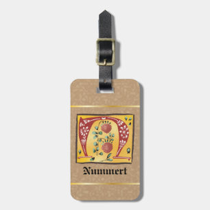 Medieval Blommigt Upplyst Brev N Monogram Bagagebricka