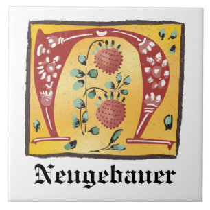 Medieval Blommigt Upplyst Brev N Monogram Kakelplatta