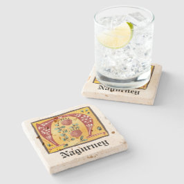 Medieval Blommigt Upplyst Brev N Monogram Stenunderlägg