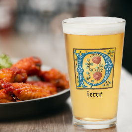 Medieval Blommigt Upplyst Brev P Monogram Glaskopp