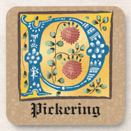 Medieval Blommigt Upplyst Brev P Monogram Underlägg