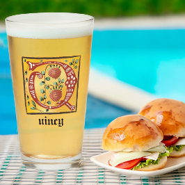 Medieval Blommigt Upplyst Brev Q Monogram Glaskopp