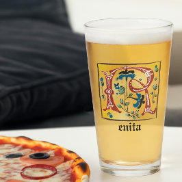 Medieval Blommigt Upplyst Brev R Monogram Glaskopp