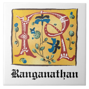 Medieval Blommigt Upplyst Brev R Monogram Kakelplatta