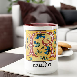 Medieval Blommigt Upplyst Brev R Monogram Mugg