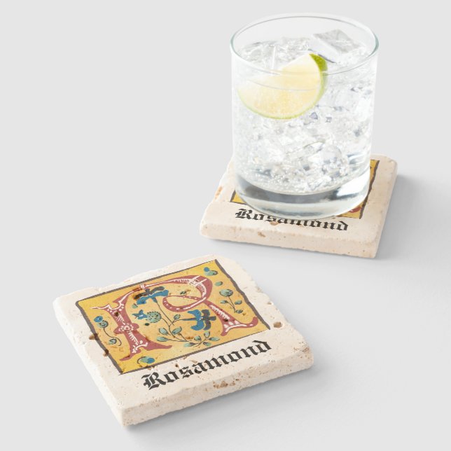 Medieval Blommigt Upplyst Brev R Monogram Stenunderlägg (Sidan)